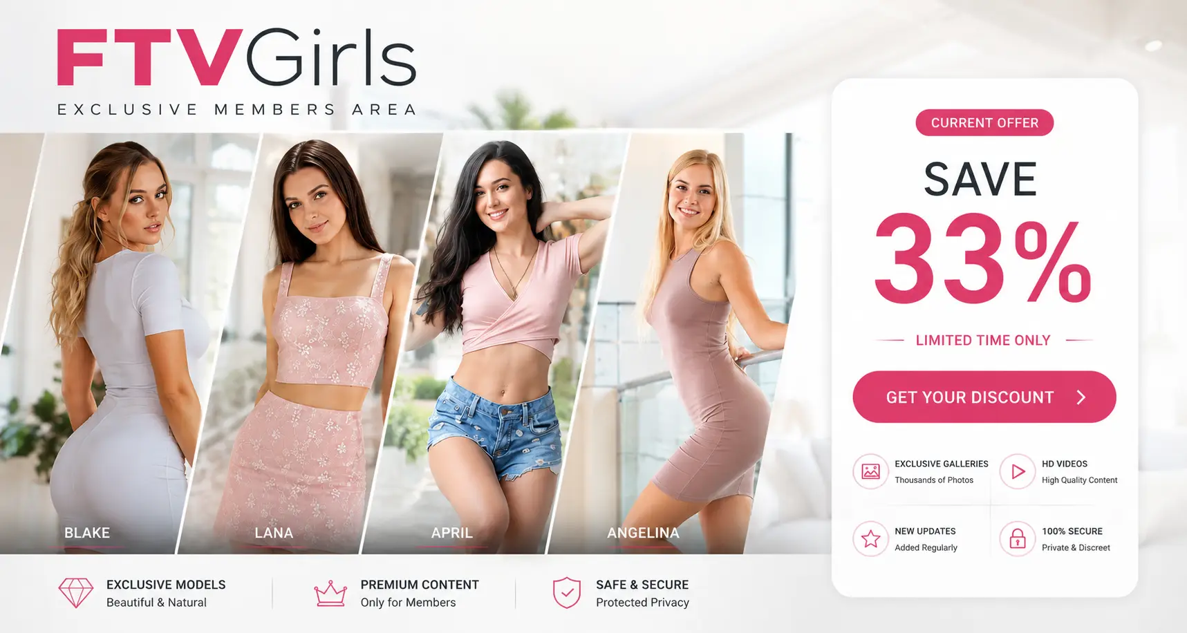 FTVGirls discount banner featuring the latest 33% membership offer